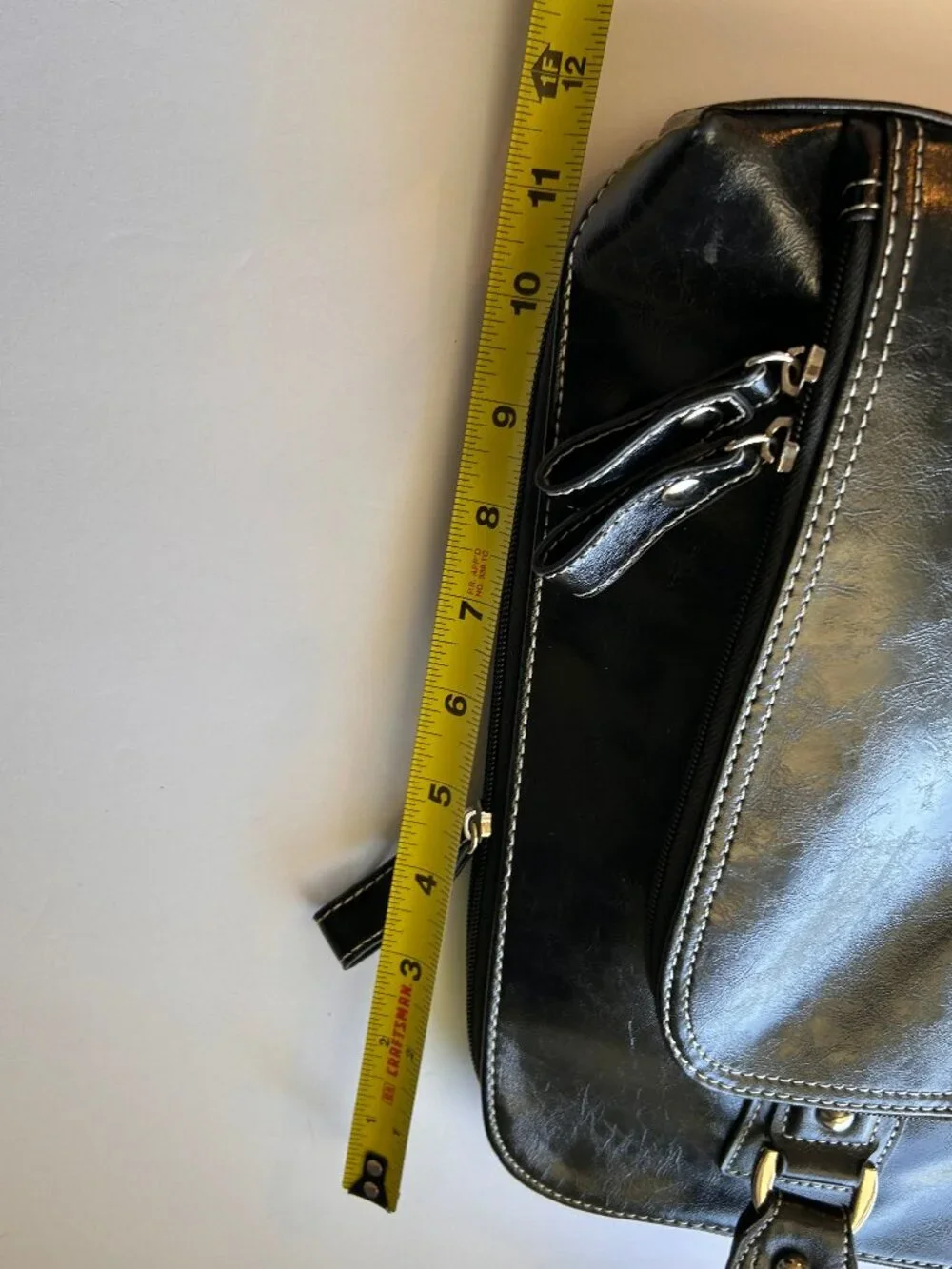 Samsonite Black Faux Leather Laptop Tote Work Bag Contrast Stitch Zip